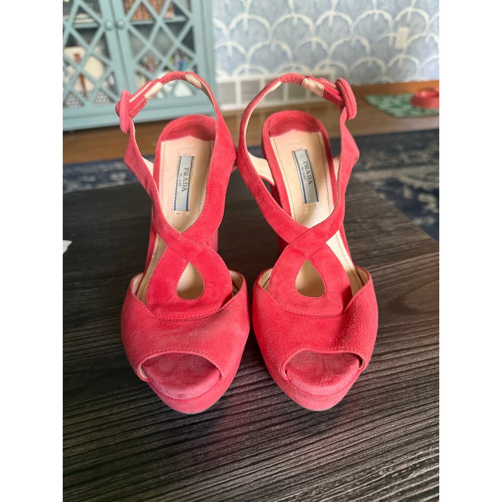 Vintage Prada Suede Red/Orange Wedges Sz. 36.5